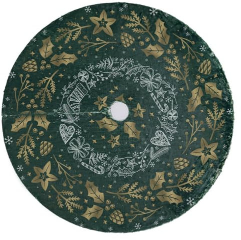 Weihnachtsbaum Decke 150 cm Rund Weihnachtsbaum Röcke aus Plüsch Fell | Teppich Decke Groß | Weihnachtsbaumständer Unterlage Baum Rock | Weihnachtsschmuck Christbaumdecke | Tannenzweige Grün [165]