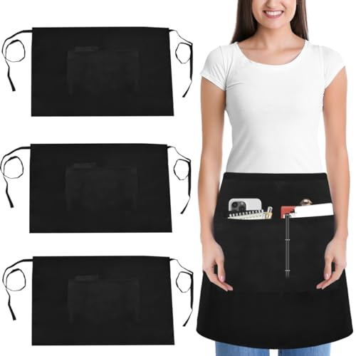 GZCZCC 3 Kochschürze Damen Kurz Küchenschürze Damen Baumwolle Schwarz Verstellbare Schürze Grillschürze Mann Schürze Damen Vintage Vorbinder Schürze Personalisiert Schürze Damen Vintage für Kellner