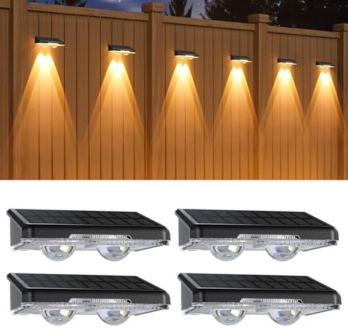 Quntis Solar Wandleuchte Außen 4er Set, Wasserdichte Solarlampen Wand Warmweiß Bunt, 11 Modi LED Garten Deko Outdoor, Außenleuchte Außenbeleuchtung Wandlampe für Zaun Balkon Terrasse Treppe 9x5x2,5cm