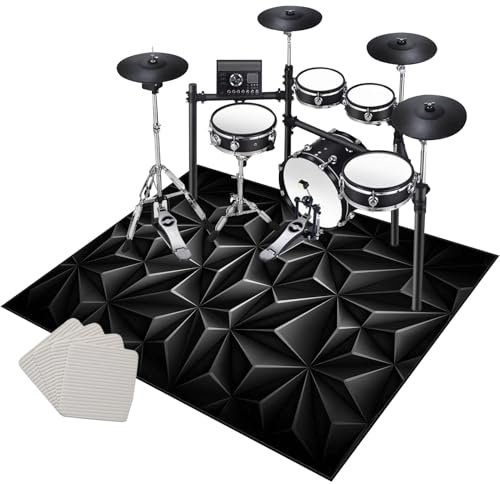 KQIEJUY Tapis pour Batterie Acoustique Electronique Tapis de Tambour Professionnel Antidérapant 120 x 100 cm Tapis Insonorisé pour Basses Caisse Claire et Autres Instruments