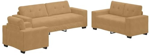 vidaXL Modernes Samt Sofa Set 3-teiliges Wohnzimmer Couch Mit weichem Stoff Braun Bequeme Sitzgelegenheit Für Zuhause Und Büro Inkl. Armlehne 2-Sitzer Möbel Stilvoll Innen Plüsch Zeitgenössisch Luxus