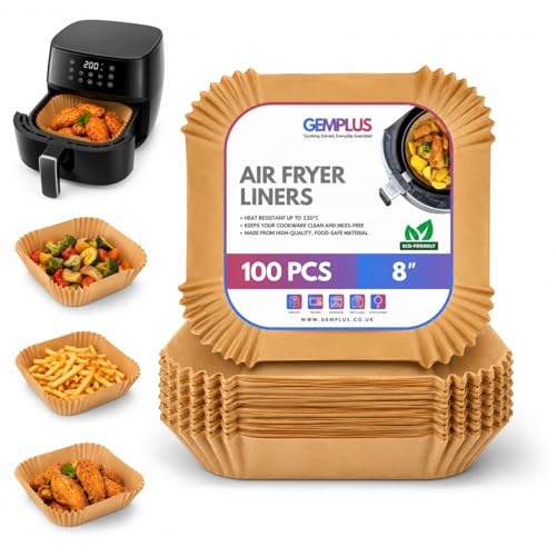 GEMPLUS GEM+ Air Fryer Liners Disposable & Reusable 100PCS, 8 Inches, Square, Parchment Paper Liners for Air Fryer, Non-Stick, Oil-Proof, Food-Grade, Easy Cleanup Square - 8 Inches