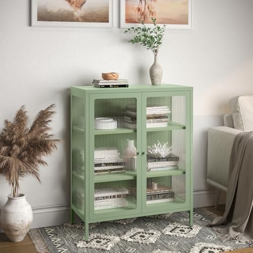 skølm Metallkommode mit Glastüren Norns, Sideboard, VitrinenSchrank Wohnzimmer Metallschrank Mehrzweckschrank mintgrün