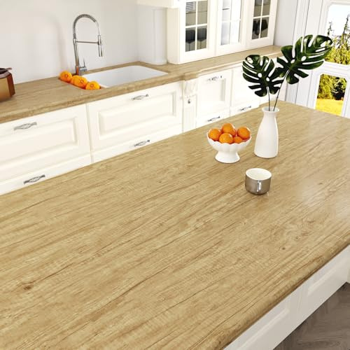 Yullpaper Beige Wood Effect Vinyl Self Adhesive Wallpaper for Bedroom Washable Kitchen Worktop Covering Vintage Sticky Wallpaper Light Beige Wood Vinyl Wrap for Furniture Cupboards 40cm x 200cm