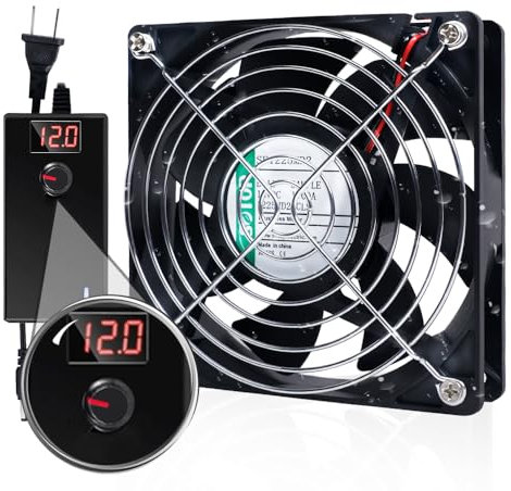 SOTOP 120mm x 25mm Waterproof Fan with Speed Controller, IP68 12V Computer Fan with AC Plug, 110V 120V 220V AC Powered Ventilation Exhaust Fans for Receiver Terrarium Biltong Box Grow Tent Cabinet