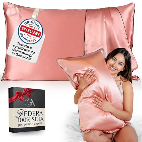 Federa Seta Cuscino 50x80 Certificata da Dermatologi per Pelle e Capelli | Federa in seta per capelli | Massima qualitá 6A, 22 momme | Silk pillowcase (Rosa Antico - bordino Nero)