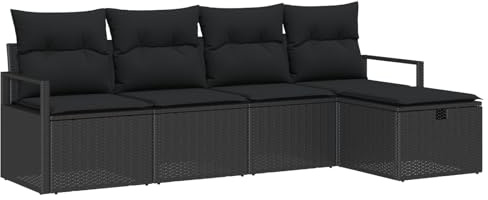 vidaXL Garten-Sofa-Set 5 pcs Schwarz 230 x 117 x 85 cm Poly Rattan, Garten & Terrasse, modernes modulares Sofa, Outdoor-Lounge-Sitz, UV-beständige Kissen, Rattan-Möbel-Set