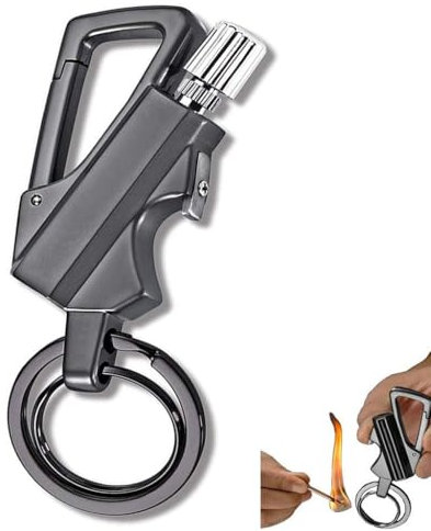 Briquet Porte-clés avec allumettes à kérosène, réutilisable, for l'extérieur, Le Barbecue, Le Camping, l'alpinisme et la randonnée(Black)