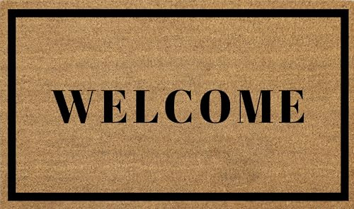 COCONIQ Coir Door Mats 43x76 cm, Non-Slip Sturdy, PVC Backed Heavy Duty, Easy to Clean, Ideal for Door Entrance, Patio, Porch, Backyard, Garages, Welcome with Border