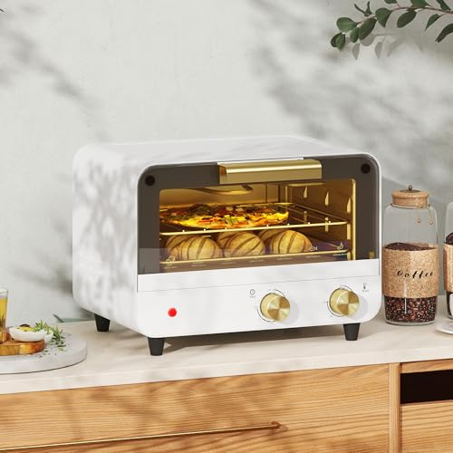Air Fryer Oven - 12L Capacity, 750W, Stylish White with Gold Accents, Dual Height Grills, Adjustable Temperature Control, Dimensions: 31.5x27.7x22.7cm