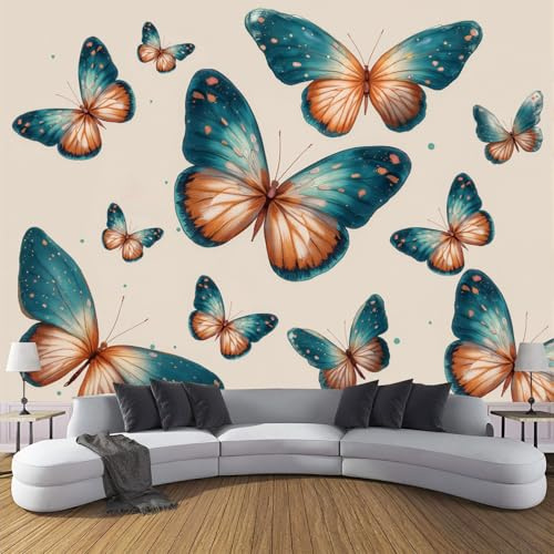 DACRWEKZ Wallpaper Animal Illustrations Blue-Orange Watercolor Butterfly Wall Decor Living Room Mural 350 x 256 cm