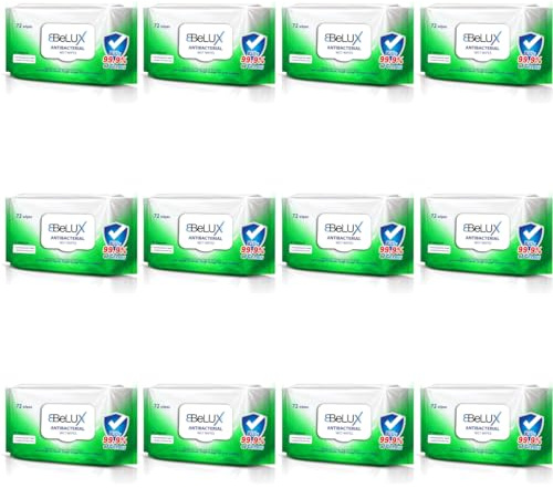 BeLUX Antibacterial Wet Wipes, Kills 99.9% of Germs, pH Balanced, Alcohol & Paraben Free, 72 Wipes, 12 Pack