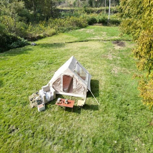 Aufblasbares Zelt 4–6 Personen – Großes Air Tent mit Stove Jack, wasserdicht PU3000mm, 4 Jahreszeiten Glamping Zelt, Familienzelt mit schneller 5 Min Aufbau, Beige (Beige, 118.11 x 82.68x 78.74)