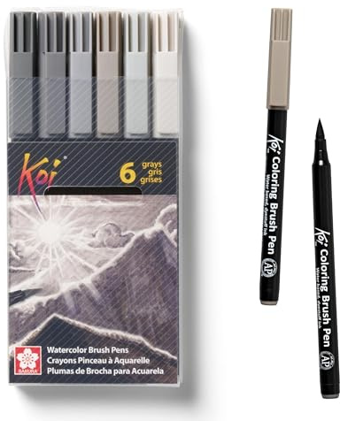 SAKURA XBR-6SA 6-Piece Koi Coloring Brush Pen Set, Gray