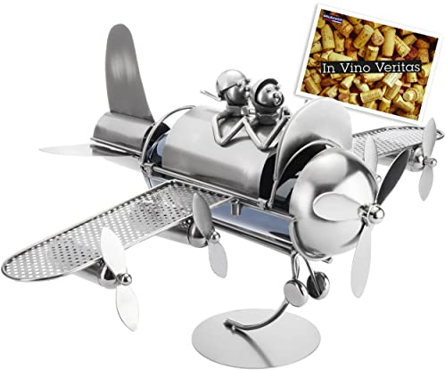 BRUBAKER Porte-Bouteille de Vin décoratif - Sculpture en Métal - Idée Cadeau - Couple en Avion