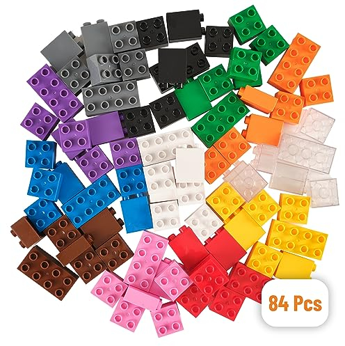 Big Briks - Premium-Bausteine - kompatibel mit großen Bausteinen Aller führenden Marken - nur für Steine mit großen Noppen geeignet - 84 Stück - Schwarz, Blau, Braun,Transparent, Grau, Grün und mehr