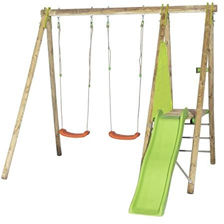 TRIGANO Portique Dani - en Bois - H. 2,30m - 2 balançoires et 1 Toboggan