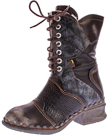 TMA Damen Winter Stiefel echt Leder Schuhe gefüttert Comfort Boots 5766 Stiefeletten Schwarz-Grau Gr. 39