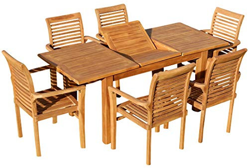 ASS Teak Set: Gartengarnitur Bigfuss Ausziehtisch 130-180 x 80 cm mit 6 Alpen Sessel Holz Serie JAV