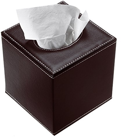 BTSKY Custodia rettangolare in pelle PU per uso domestico e ufficio, porta fazzoletti (cubo marrone)