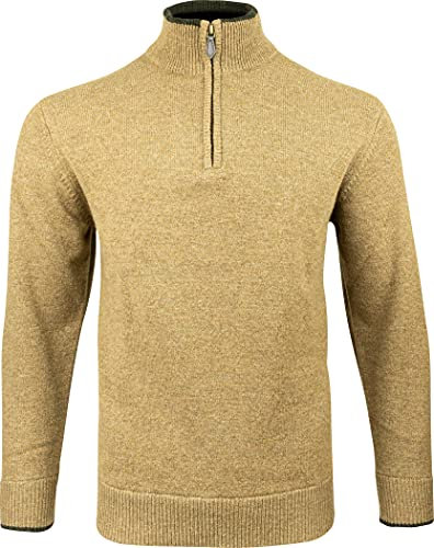 JACK PYKE Ashcombe - Strickpullover mit Reißverschluss - 100% Lammwolle - Beigebraun - L