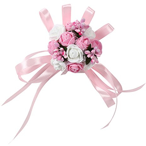 2er Hochzeit Braut Brautjungfer Blumenstrauß Gierland Handgelenk Frauen Mädchen Corsage Party Prom Dance Hand Handgelenk Blume Strauß Dekoration(# 3 Rose + Blanc)