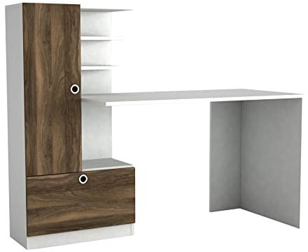Alphamoebel 2992 Domingos Schreibtisch Computertisch Arbeitstisch Bürotisch Laptoptisch PC Tisch Kinderschreibtisch, Holz, Weiß Walnuss, mit Regal, 149,5 x 61,8 x 73,8 cm