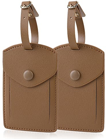 Kevancho Leder-Gepäckanhänger für Herren und Damen, Koffer-Etiketten, Gepäckanhänger, ID-Tags mit vollständiger Sichtabdeckung für Kreuzfahrtschiffe, Reisezubehör, Etiketten, 2 Stück, hautfarben, S