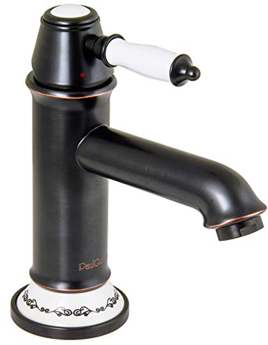 PaulGurkes schwarze Retro Waschtischarmatur Einhandmischer Bordüre Wasserhahn Waschtischbatterie Nostalgie Mischbatterie Vintage Landhausstil Keramikeinlage Messing mit hochwertiger Farboberfläche
