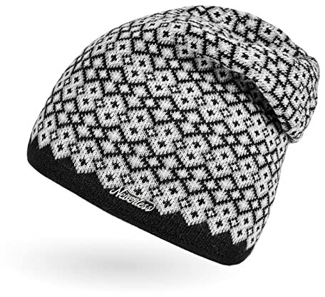 Neverless® Damen Strick-Mütze Beanie gefüttert Fleece Innenfutter Winter-Mütze Rautenmuster schwarz Unisize