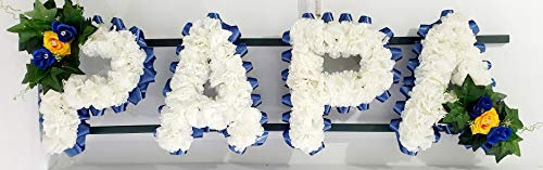 PAPA Silk Artificial Funeral Flowers Name Tribute (Navy Blue)