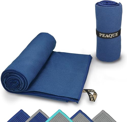 PEAQUE Mikrofaser-Handtuch mit Struktur - leicht, kompakt, schnelltrocknend, XL - Badehandtuch, Reisehandtuch, Sporthandtuch - Navy, 200x100 cm