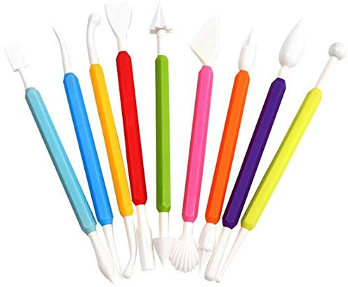 CHSYOO 9 x Strumento per Modellare Torte fondenti Strumento per scolpire a Doppia estremità per Fare Pasta di Gomma di marzapane Pasta di Zucchero in Ceramica ECC.