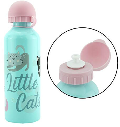 500ml Little Cat Blue Aluminium Water Bottle for Kids - BPA-Free, Leakproof, Drinking Flask for School, Sports, Hiking, Camping, Travel, Gym, Yoga & Outdoor Adventures - Ideal for Girls 3+ Years