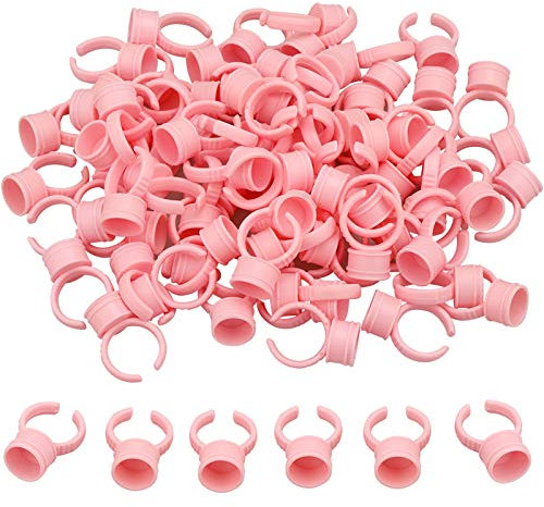 G2PLUS Pink Eyelash Glue Holder Ring - 100PCS Lash Extension Glue Rings -Medium Disposable Plastic Glue Cups Rings for Eyelash Extension, Tattoo Application, Nails Extension