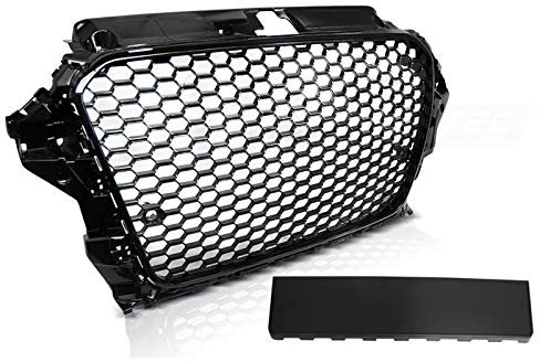 Griglia anteriore compatibile con Audi A3 8V Cabrio 2 porte 3 porte 4 porte 5 porte 2012 2013 2014 2015 2016 RS-57 griglia anteriore centrale sportiva griglia a nido d'ape nero lucido