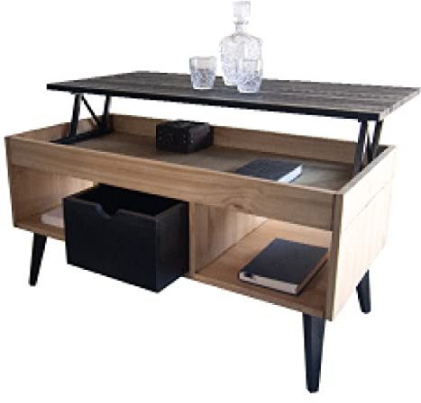 LoMasCasa - Couchtisch Karla, höhenverstellbar, mit zentraler Schublade, massives natürliches Kiefernholz in Schwarz und Holzfarbe, konische Füße, Maße: 100 x 50 x 47 cm