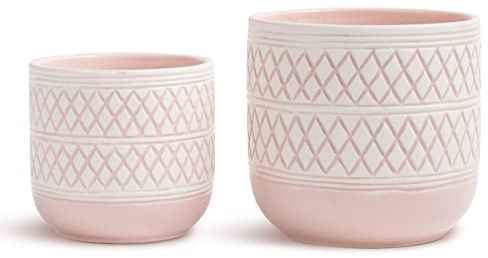 HERDUK 6 + 4.7 inch Flower Plant Pots Indoor Plants, Ceramic Planter with Drainage Hole, Pink Plant Pot for Succulent Orchid Snake Plants Cactus