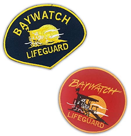 Generic Baywatch Badeanzug Lifeguard Logo Badge Aufnäher, 1 Stück, Rund, Aufnäher, Abzeichen oder Patch, 9.5 cm x 8 | 8.8, Embroidery Thread, Retro, Militär, Rot und Gelb