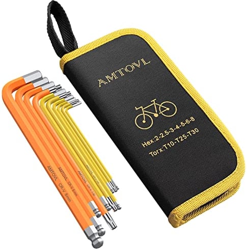 AMTOVL 10PCS Llaves Allen Juego de Llaves Hexagonales de Acero Cromo-vanadio Llaves Allen Métrico&Torx con Codificación de Colores 2, 2.5, 3, 4, 5, 6, 8mm, T10, T15, T30 para Reparación de Bicicletas
