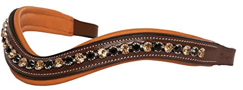 Exion Großes zweifarbiges, glitzerndes schwarzes, goldenes Kristall-Stirnband | Stirnbänder für Pferde | Reitstirnband | (Schwarz, Pferd (volle Größe))