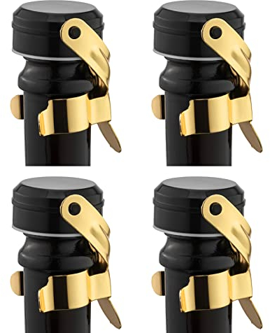 WOTOR Sektverschluss und Weinverschluss Edelstahl Sektflaschenverschluß Wiederverwendbar weinflaschenverschluss, Auslaufsicher hält frisch (Golden, 4 Stück)