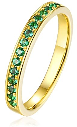 Dsnyu 750 Gold Ringe, 0.2ct Smaragd Trauringe, Gold Ring Paar Eine Reihe Von Runden Smaragden Verlobungsring für Schwester GR.63 (20.1)