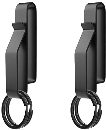 Robuster Gürtel-Schlüsselhalter mit 4 Metall-Schlüsselringen, Edelstahl, schwarz, für Herren, taktischer Schlüsselhalter, Clip für 3,8–5,7 cm breite Gürtel für Polizei und Feuerwehrbehörden, 2 Stück