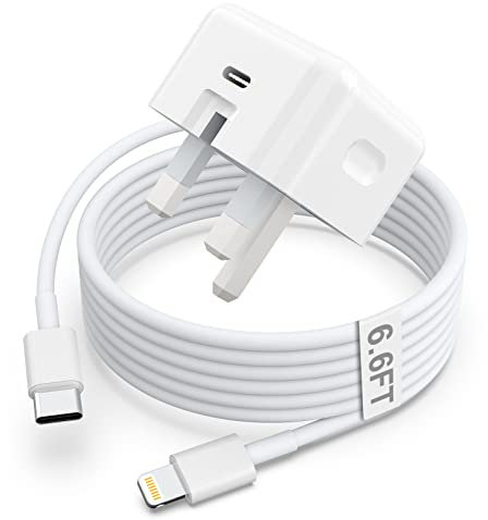 [MFi Certified] USB C Plug with 2M Cable for iPhone 14/14 Plus/14 Pro/14 Pro Max/13 12 11 X XR XS SE 2020 8 7 6 6S Mini, Pad Pro, 20W Type C Wall Charging Fast Charger Adapter UK and 6.6FT Cord