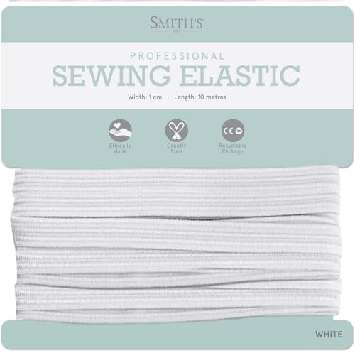 White Elastic Band by Smith’s® | 10mm (3/8 Inch) Width | 10 Metres (11 Yards) Length | Flat Cord | for Sewing, Arts & Crafts, Dressmaking, Waistband, Haberdashery, Wig, DIY, Clothing