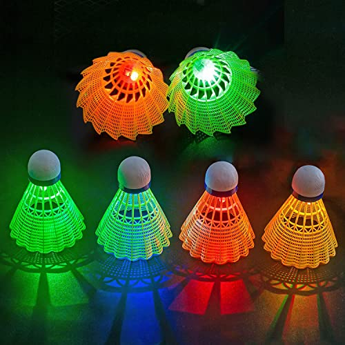 Shengruili Led Badminton Bälle,6 Stücke LED Federballs,Led Nylon Sport Badminton,Leucht-Federball,Leuchtende Federbälle,Led Badminton Set Kinder,für Indoor/Outdoor Sportaktivitäten