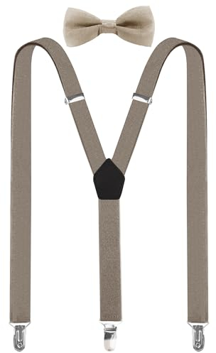 Sichtbare Jungen Hosenträger mit Fliege Set, einstellbar Y-Form für Kinder im Alter von 1-7 Jahren mit einer Körpergröße von 85-135 cm, perfekt für Einschulungsfeiern,Beige