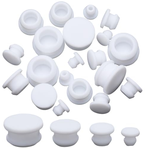 GORGECRAFT 24PCS 4 Sizes Silicone Stoppers for Salt and Pepper Shakers 5/8/11/15mm White Salt Plug Stopper Replacement Bottle Caps Reusable Round End Cap Corks for Bottles Pipes Pots