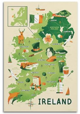 WALS Landkarte Poster Europa England Irland Dekorative Leinwand Familie Schlafzimmer Kunstwerk Bild Gemälde 40 x 60 cm